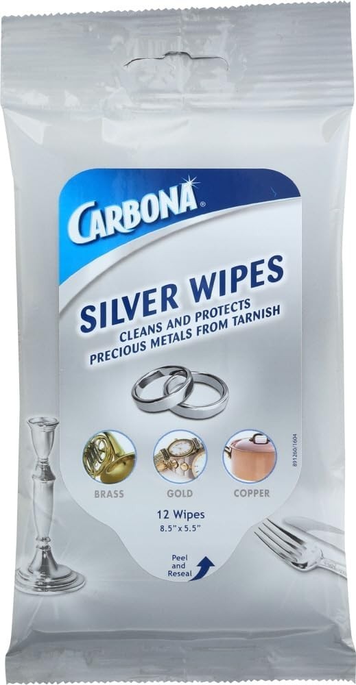 Unscented Silver Wipes – 12 Count, Multi-Purpose Metal Cleaner & Polish