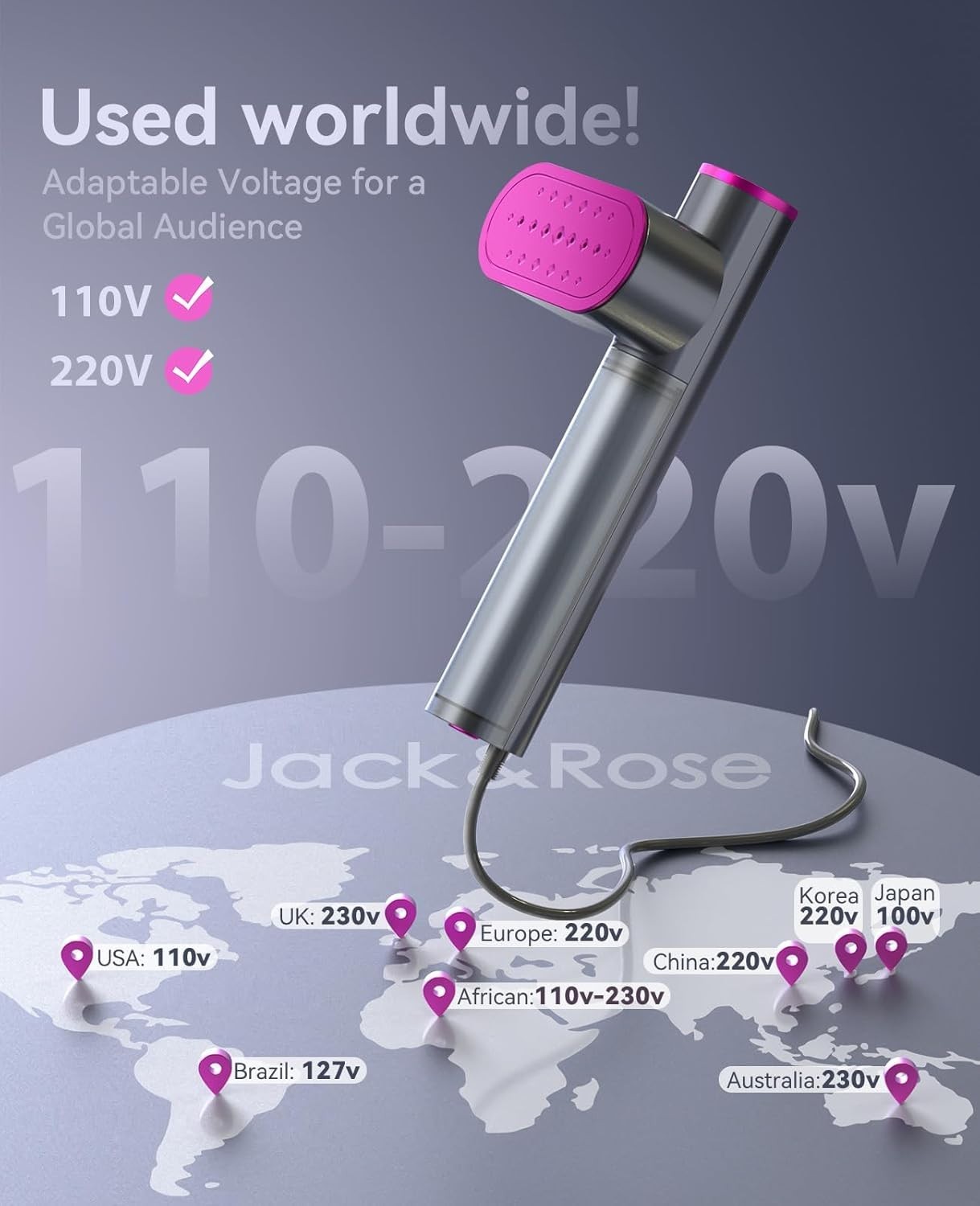 Jack ＆ Rose Travel Steamer for Clothes,100-220V Portable Iron,15s Heat Up,Steame
