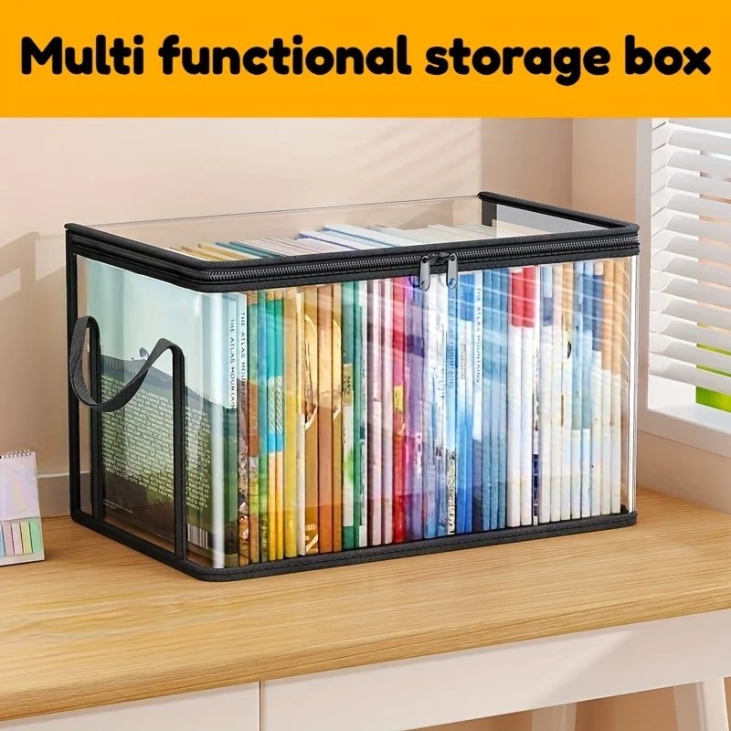 3-Pack Transparent Storage Boxes Foldable Plastic Organizer with Lid Large