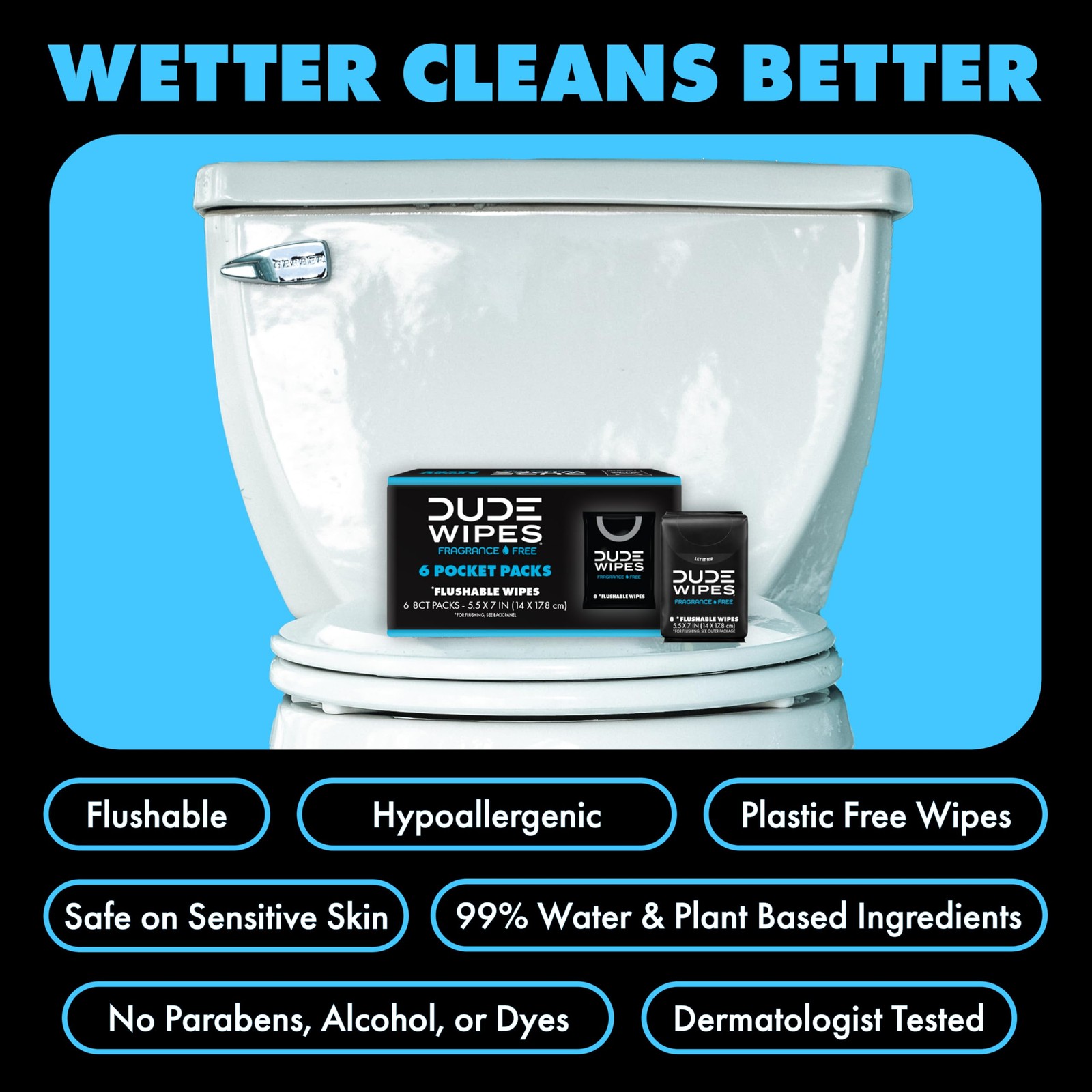 DUDE Wipes Unscented Pocket Packs – Travel – 6 8 Count (Pack of 6)