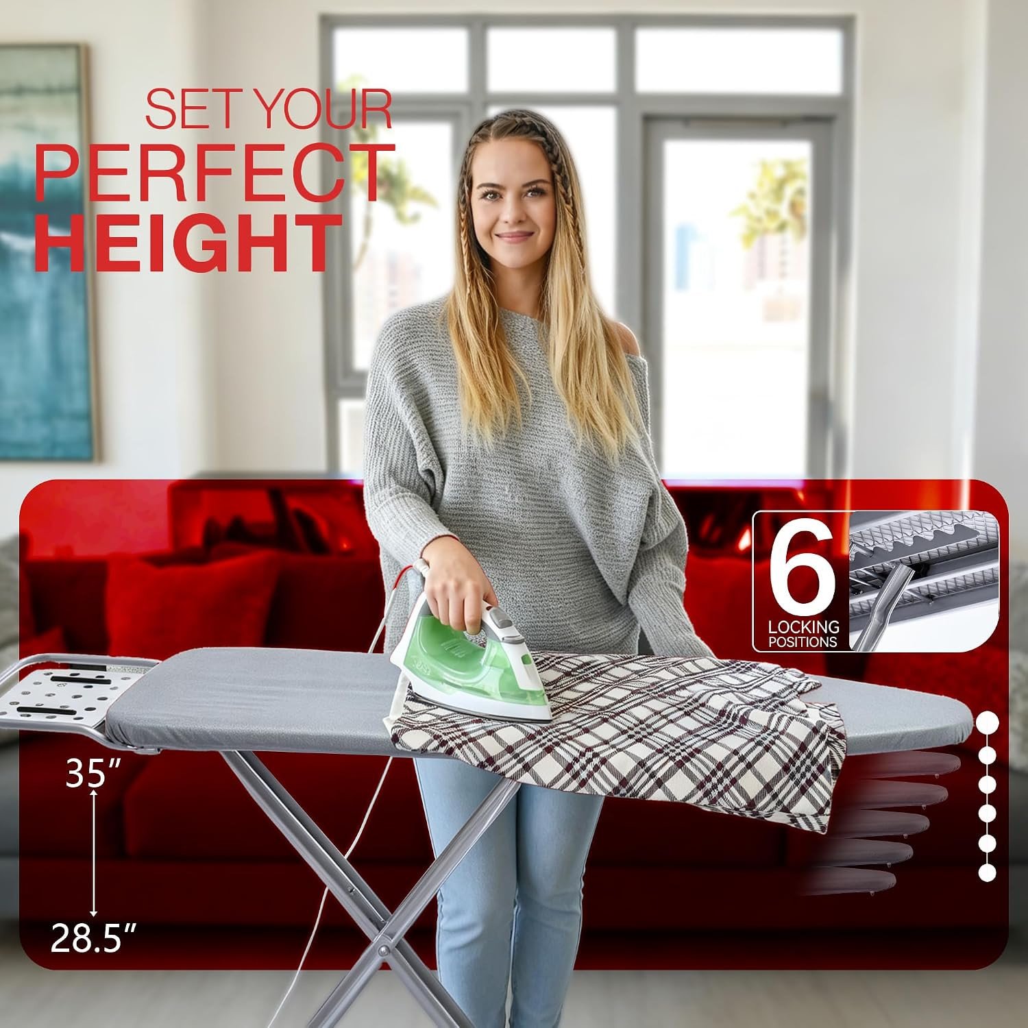 Full Size Ironing Board, Sturdy Frame, Heat Resistant Cover, Iron Rest | Stable