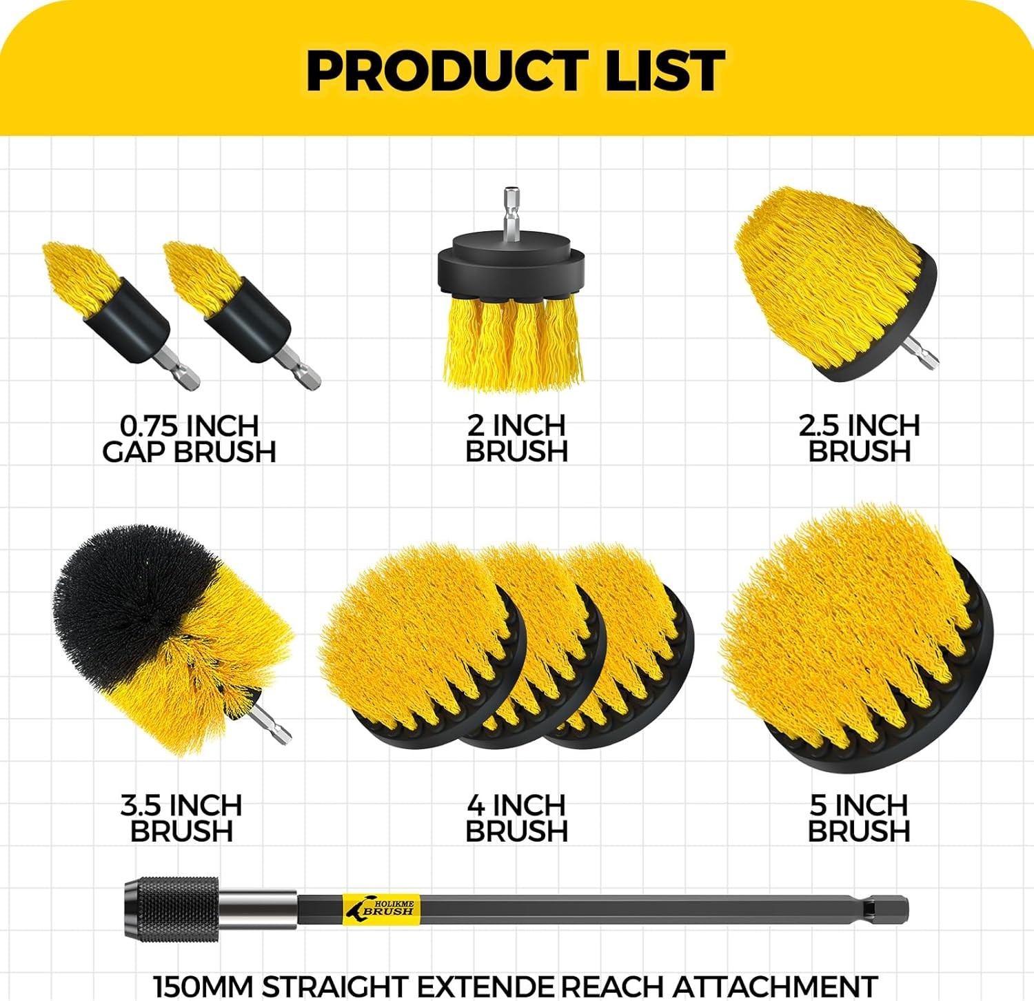 10Pieces Drill Brush Attachments Set, Power Scrubber Brush with Extend Long