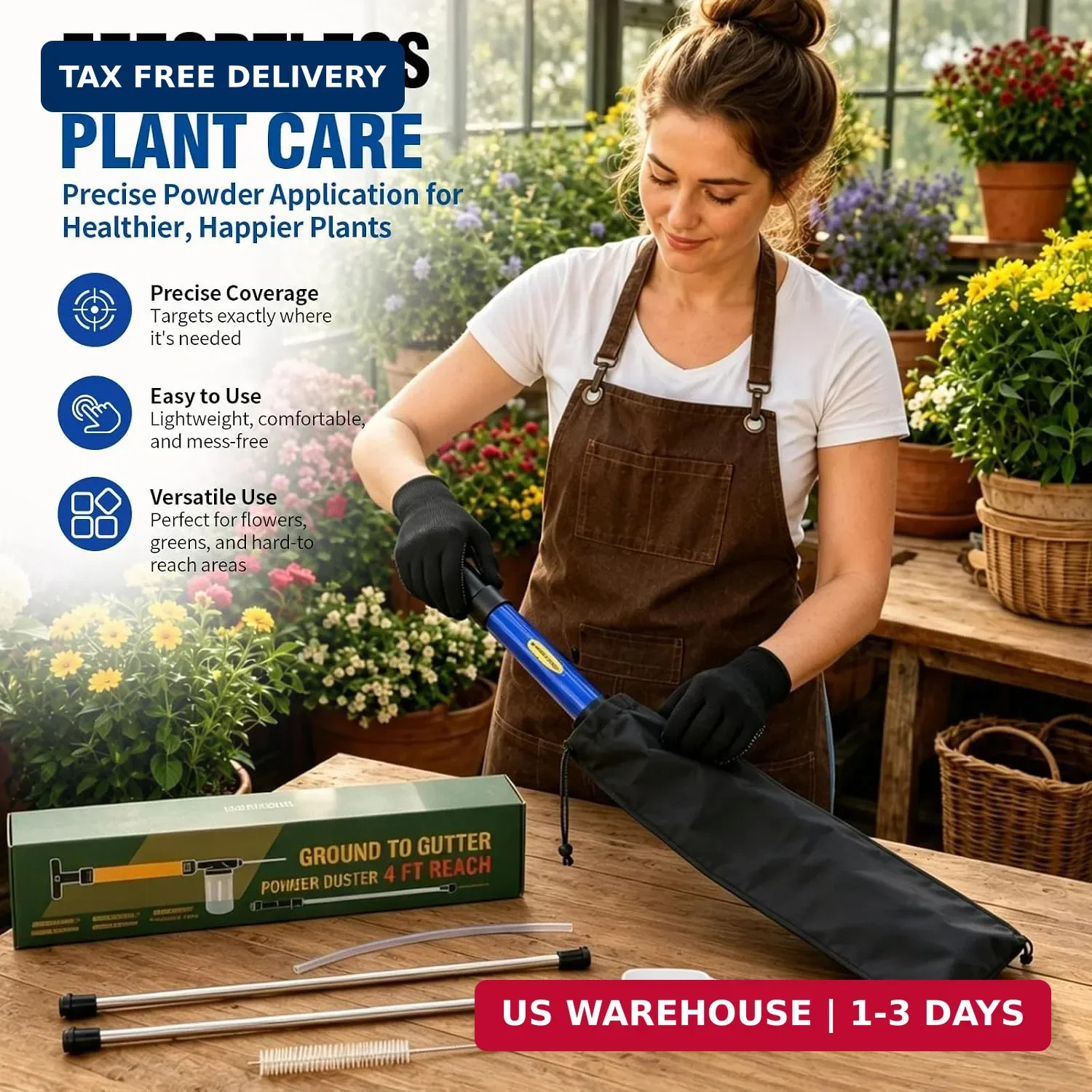 Diatomaceous Earth Powder Duster, Powder Sprayer with Adjustable up to 4.1 FT, P