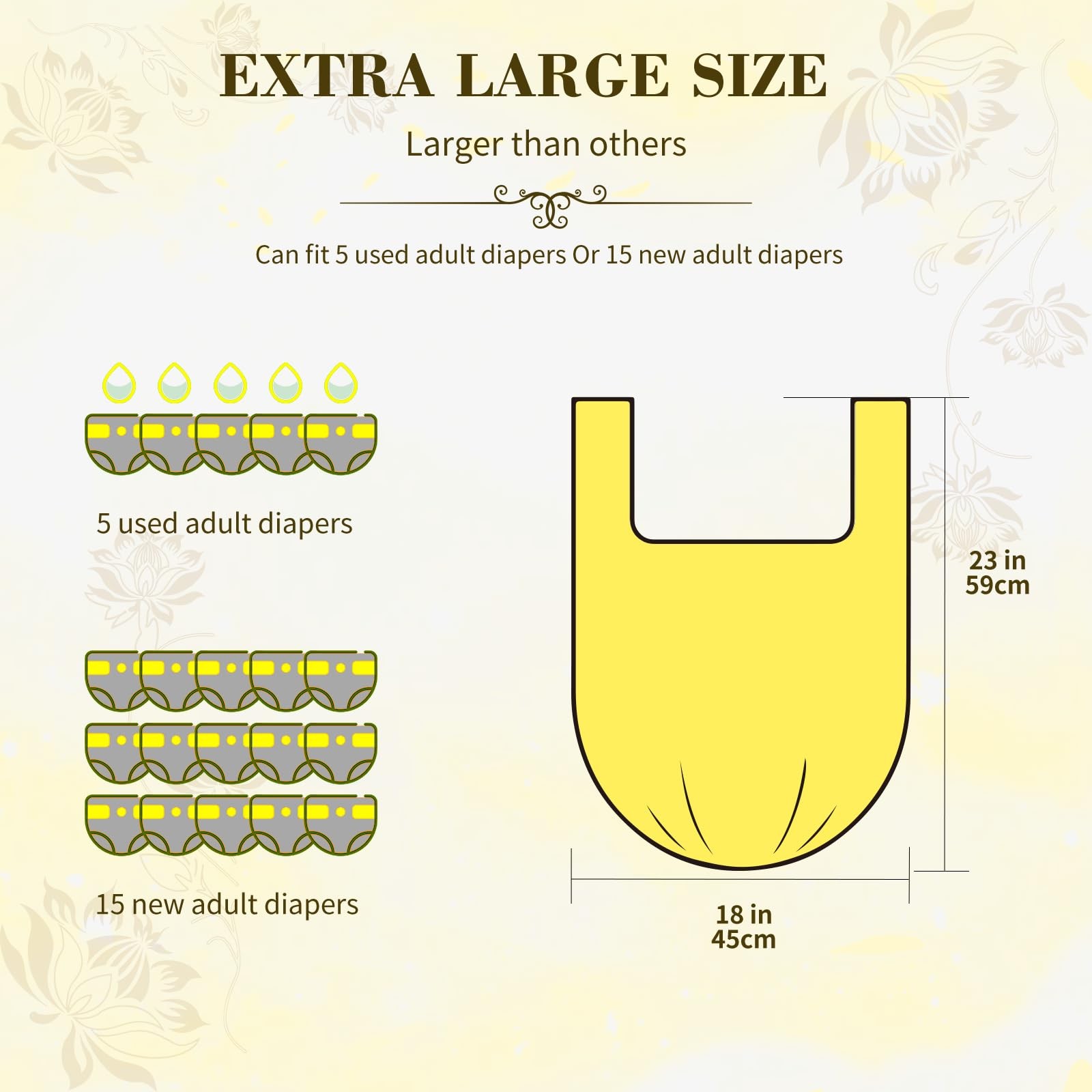 Large Adult Diaper Disposal Bags (18 x 23in), 96 1 Count (Pack of 96), Yellow