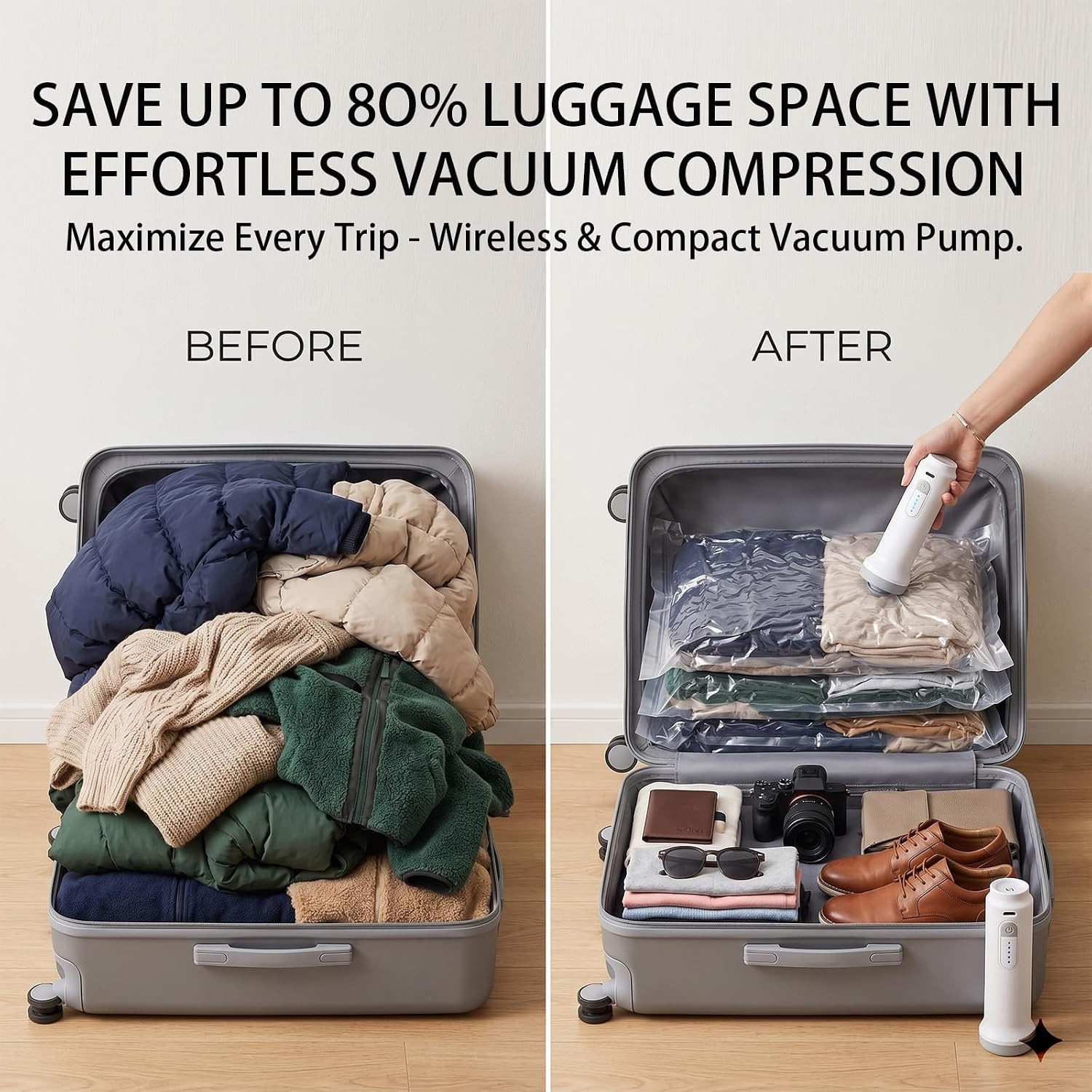 Cordless Electric Vacuum Pump for Storage Bags, Portable Rechargeable Air Pump w
