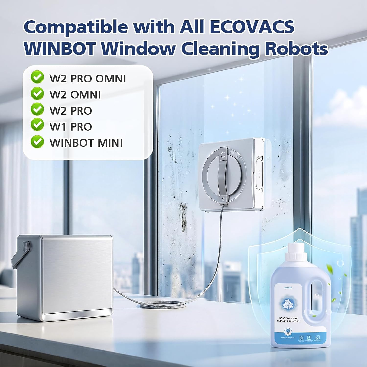 Window Cleaning Solution for ECOVACS WINBOT Cleaning Robot, 2 Pack (2*1L) | Mult