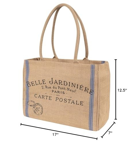 Jute Market Tote Bag 100% Natural Fiber 12.5 Inch Tall 17 Inch Wide 7 Inch Deep