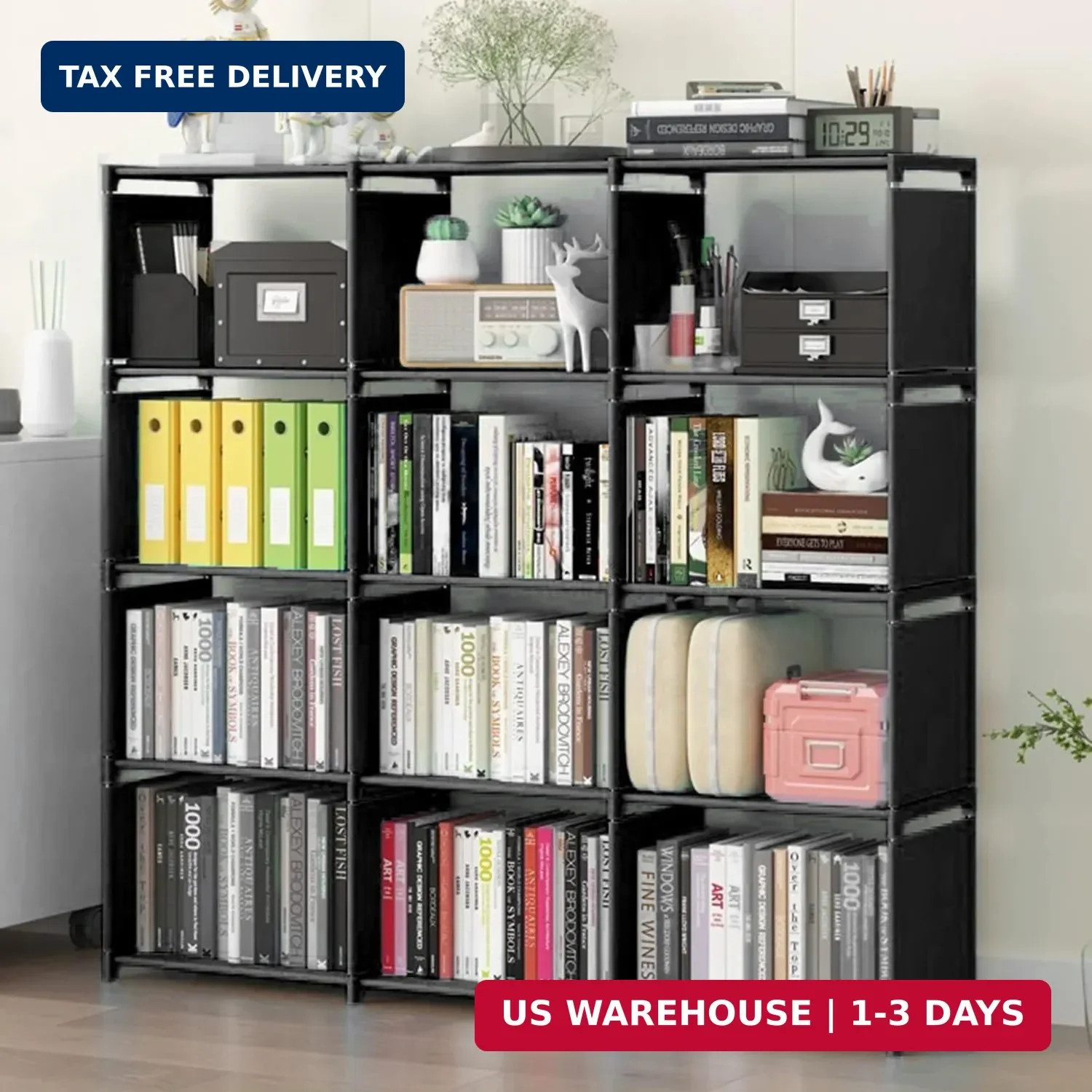 12 Cube Storage Organizer Book Shelves, DIY Open Stackable Bookshelf, Extra Larg