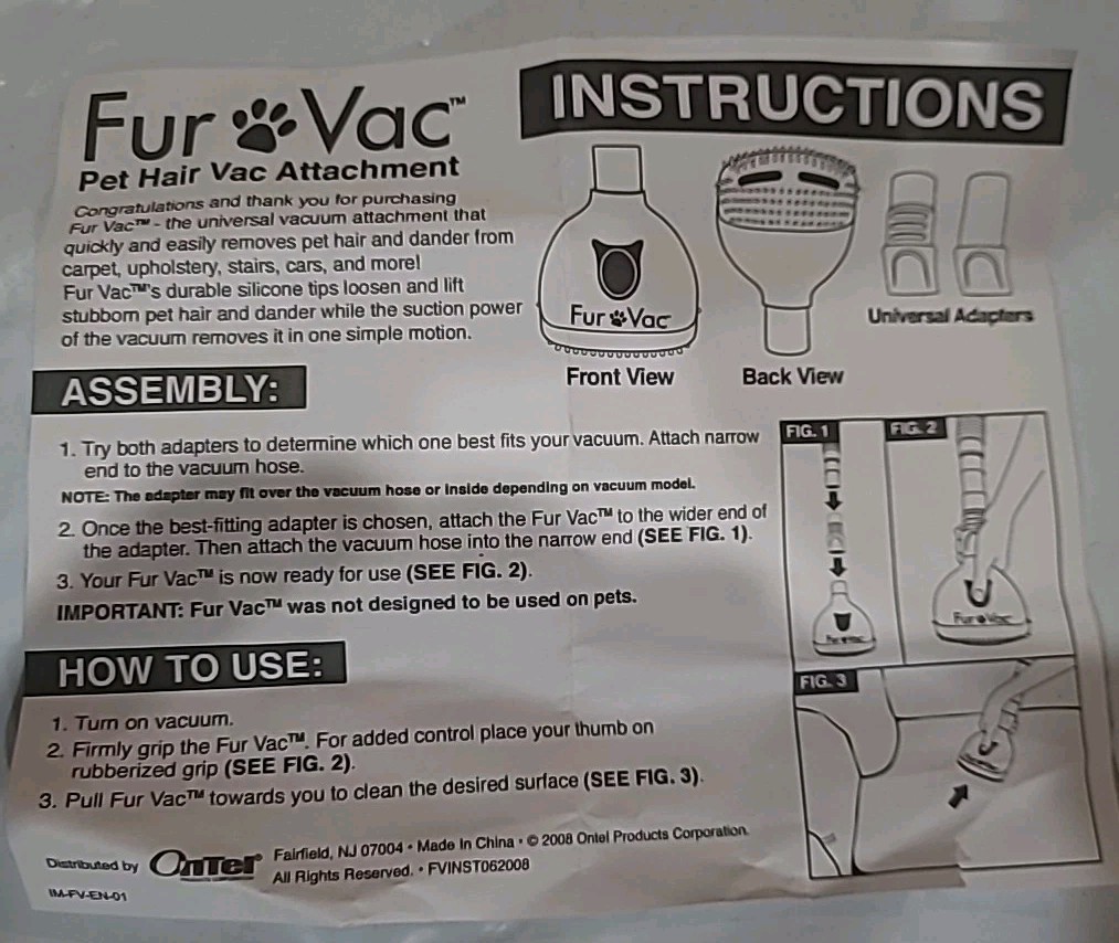 Fur Vac Pet Hair Vacuum Brush Head Attachment Universal Pet Hair Removal Dog Cat