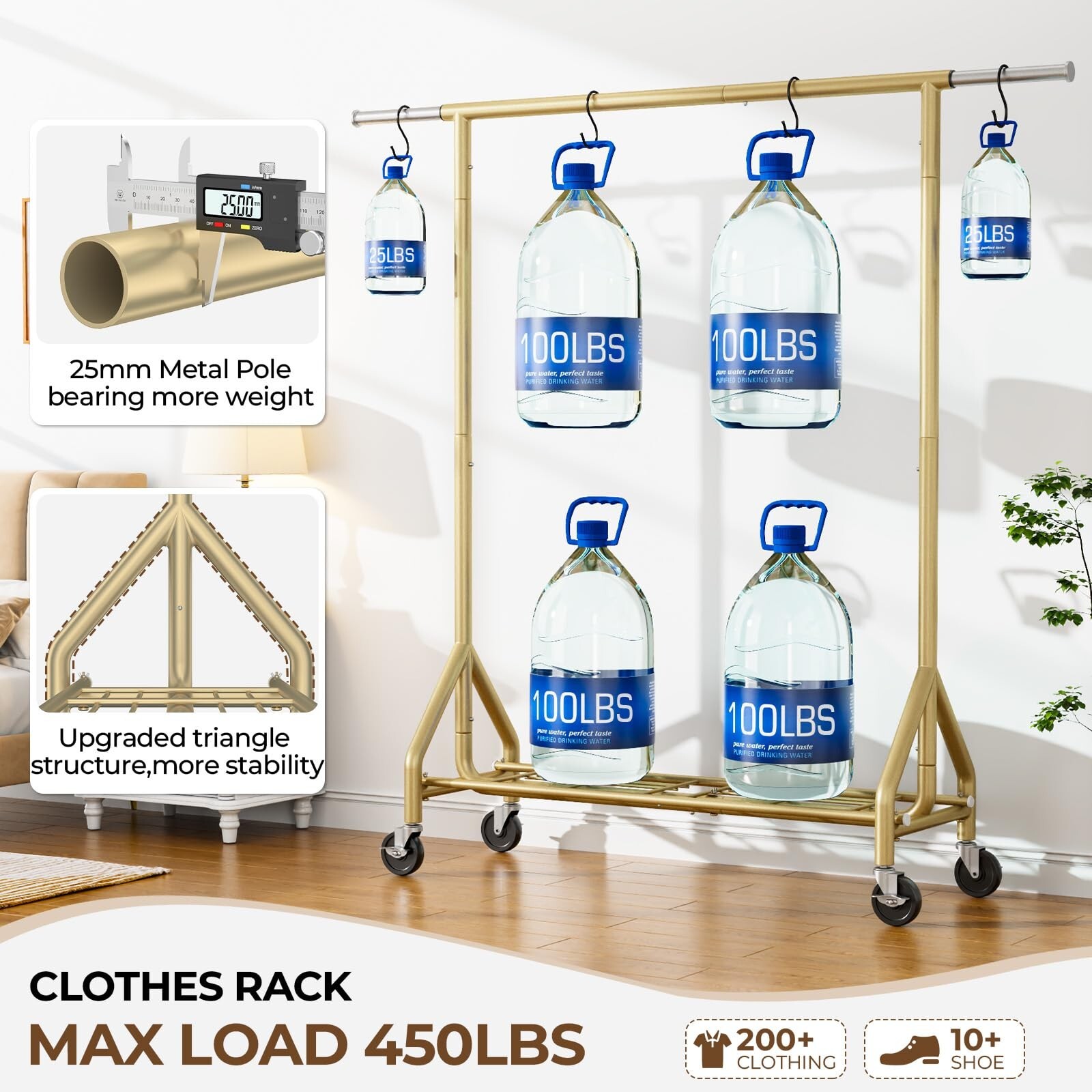 Heavy Duty Clothes Rack Load 450 LBS, Metal Garment Rack, Standing Rolling Cl…