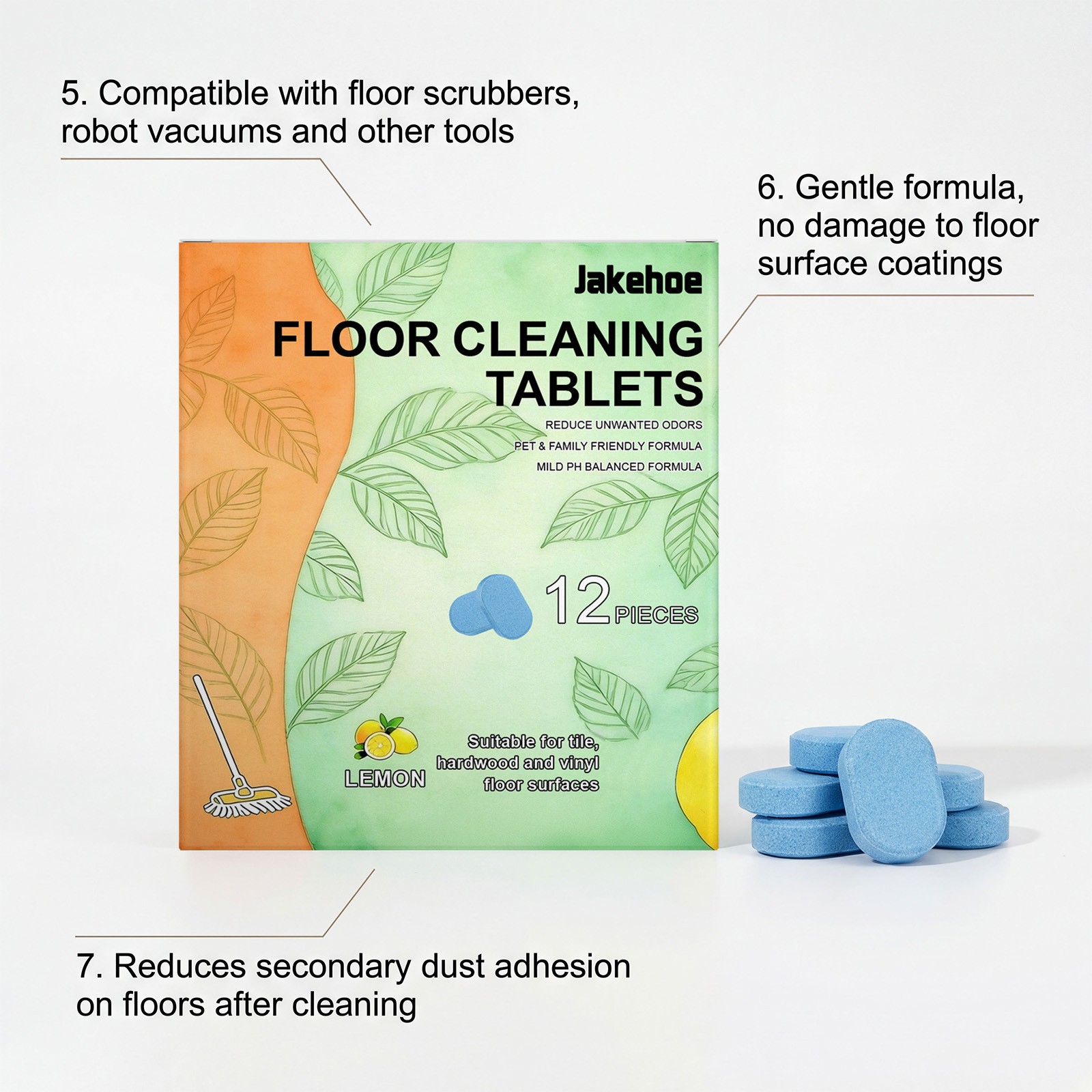 12x Floor Cleaning Solution Tablet, Deep Cleans for Multiple Floors, lemon Scent