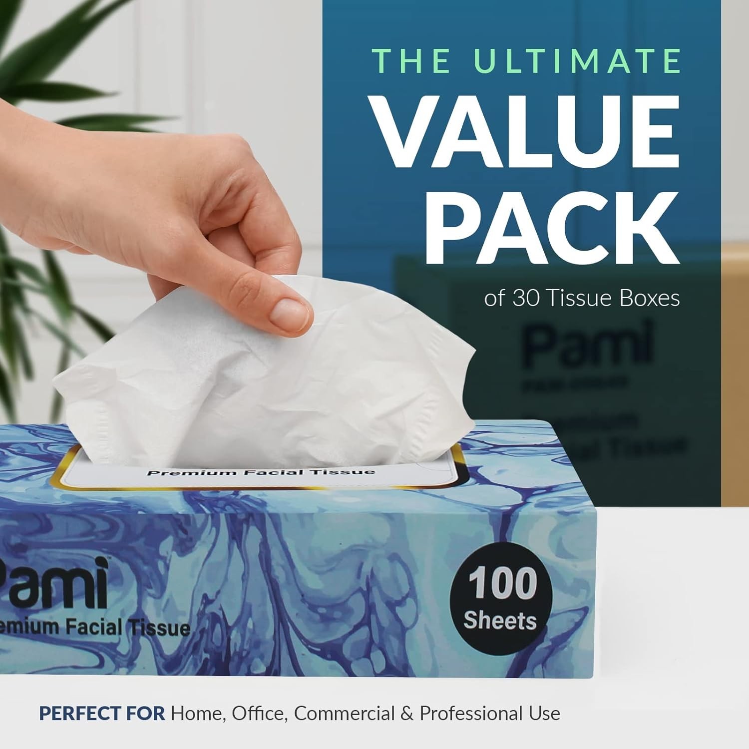 PAMI Premium Facial Tissues 30 Boxes Soft 2-Ply 3000 Count Bulk for Home Office