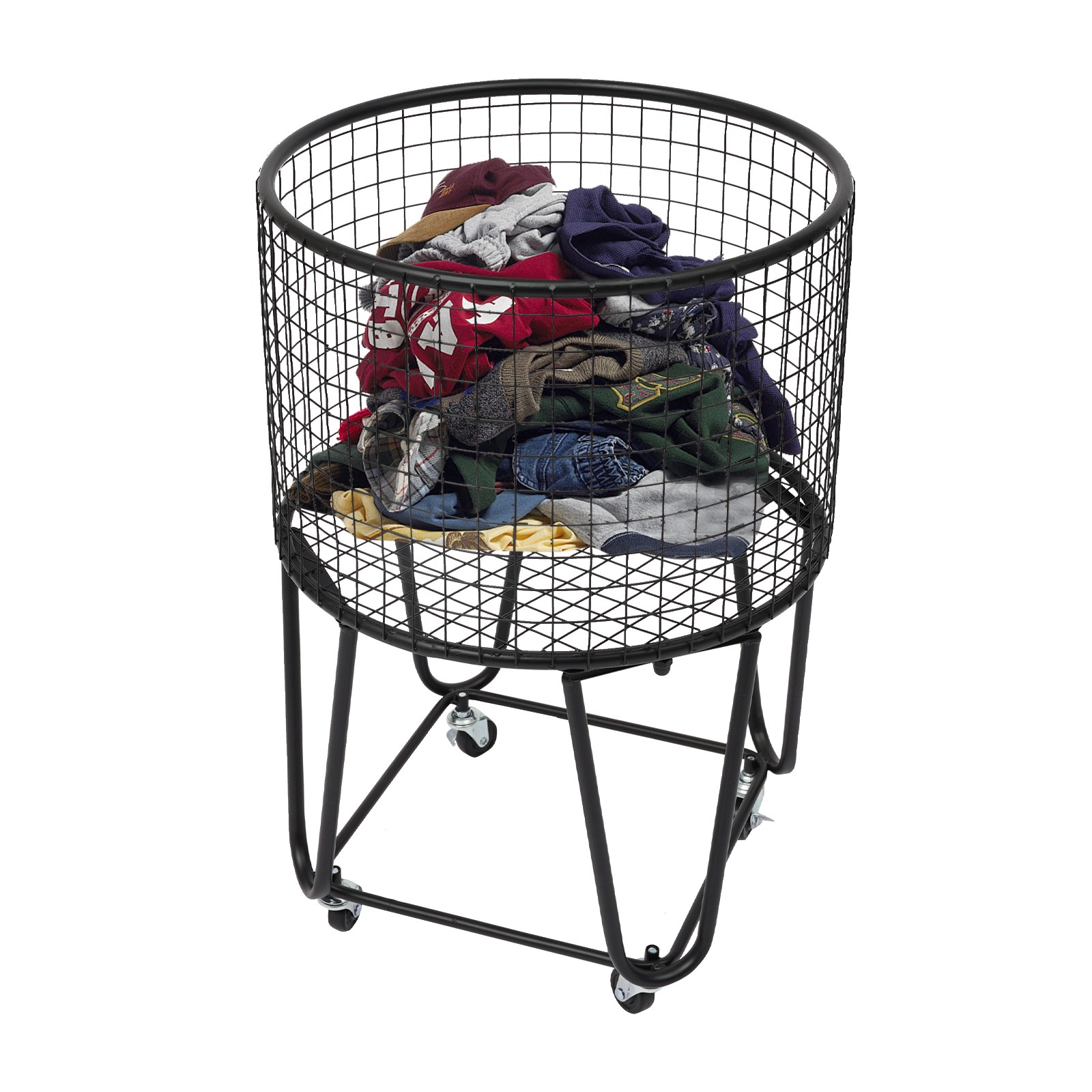 Modern Metal Laundry Basket Clothes Hamper Bathroom Bedroom Rolling Storage Cart