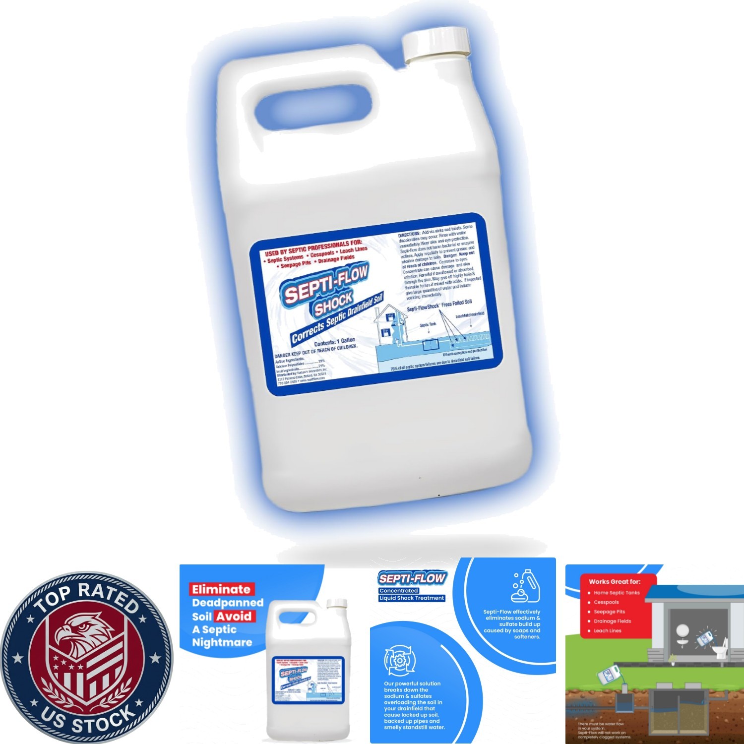 Septi-Flow Shock 1 Gallon – Biodegradable Septic Drainfield Solution 128 Fl Oz