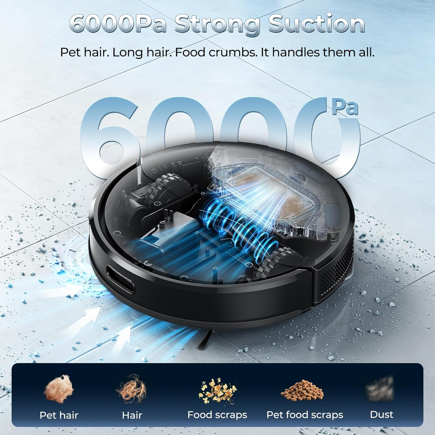 Kilgone Robot Vacuum and Mop Combo with Self Emptying Station, 6000Pa Suction An