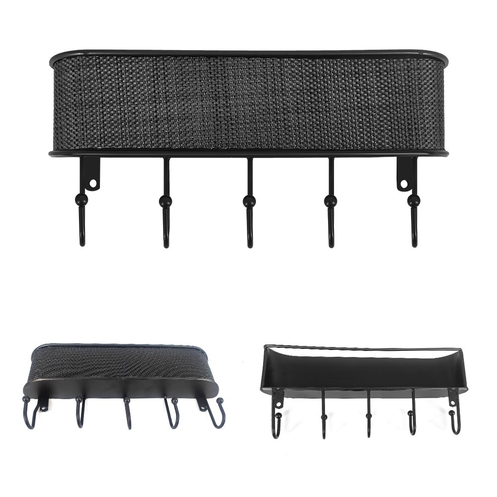 Wall-Mounted Key Holder & Mail Organizer with 5 Hooks – Entryway Storage & Decor