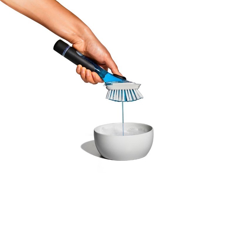 Soap Dispensing Dish Brush Storage Set: Nylon Scrub Brush