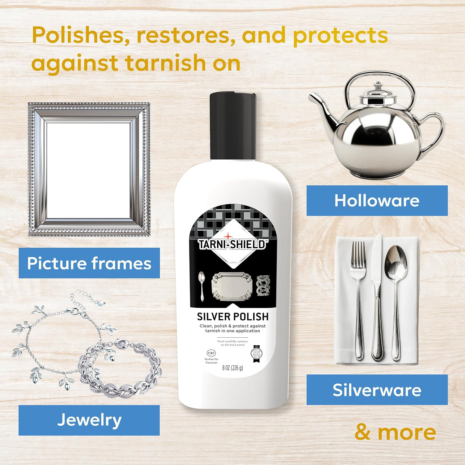 Tarni-Sheild Silver Polish – Clean, Polish, and Protect against Tarnish – 8 Ounc