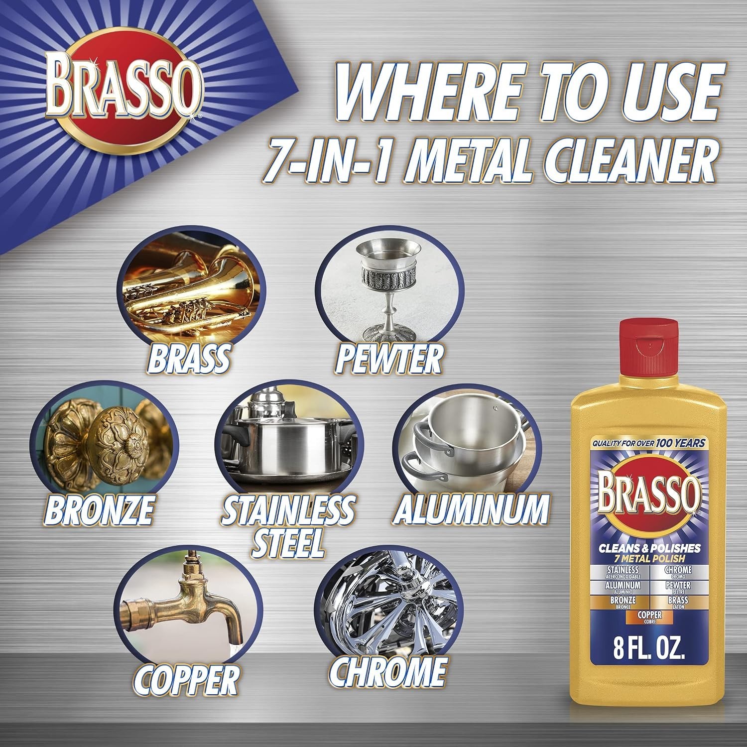 NEW Brasso Multi-Purpose Metal Polish, 8 oz