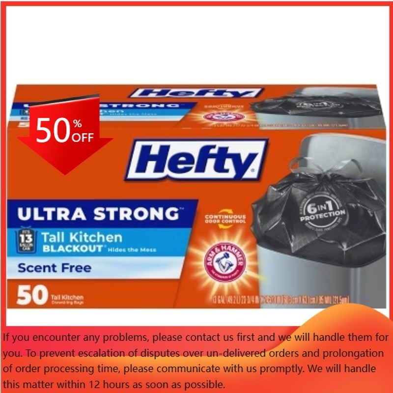 Hefty Ultra Strong Tall Kitchen Drawstring Trash Bags – Unscented – 13gal/50ct