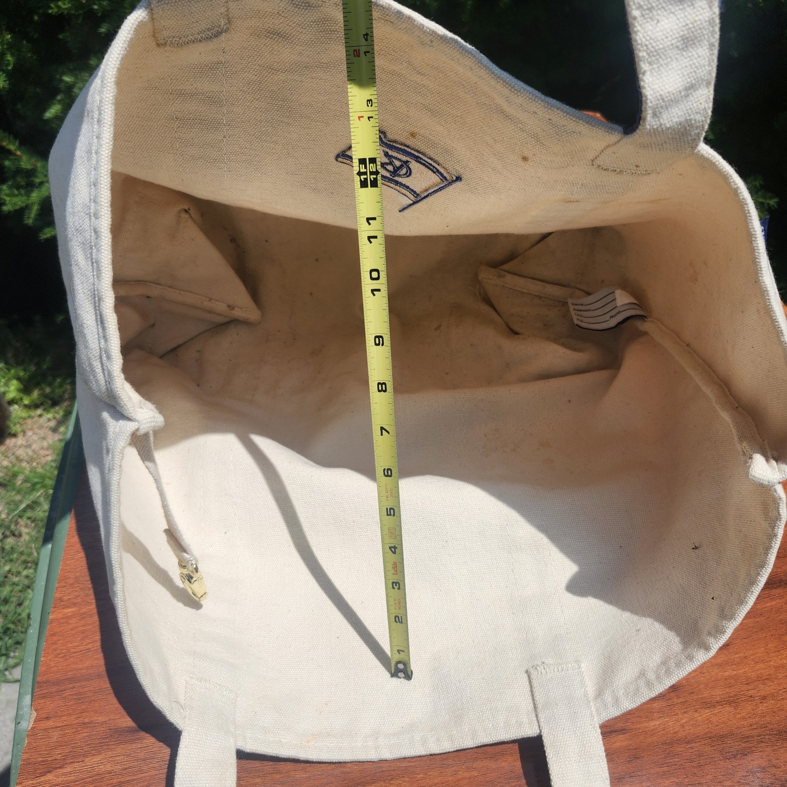 Vintage Lands’ End Canvas Tote Bag Heavy Duty White/Blue USA Nice
