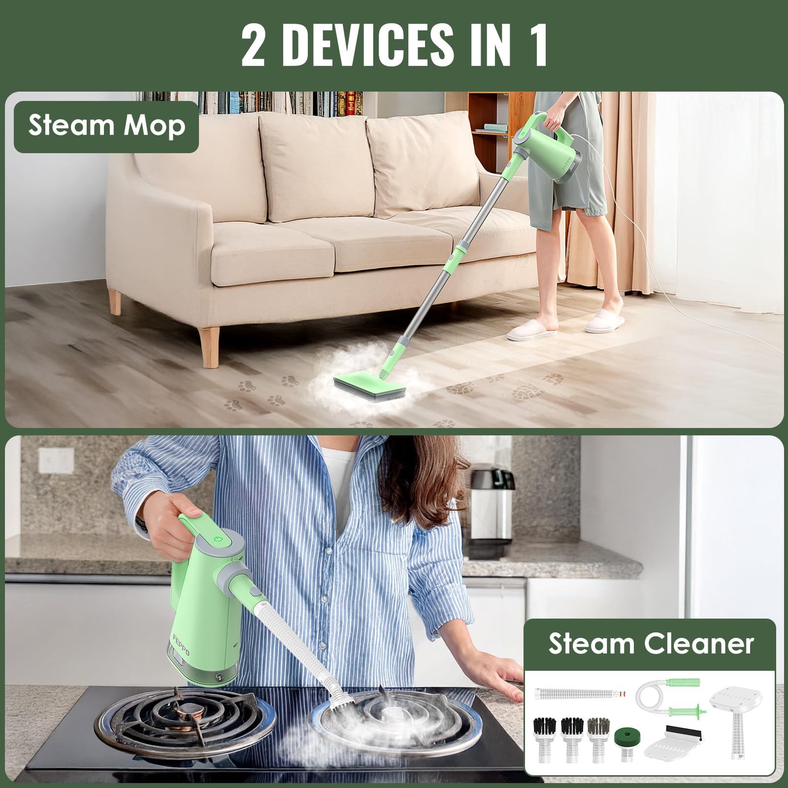 Steam Mop & Detachable Handheld Steam Cleaner for Home and Floor Cleaning, 15…