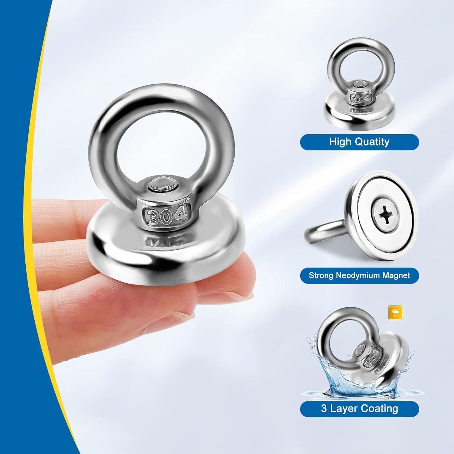 6-Pack Heavy Duty Magnetic Hooks 60LB Strong Neodymium Magnets Eyebolt Hangers