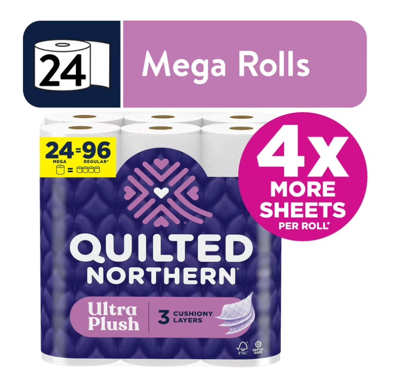 Quilted Northern Ultra Plush 3Ply Toilet Paper,24 Mega Rolls,255 Sheets Per Roll