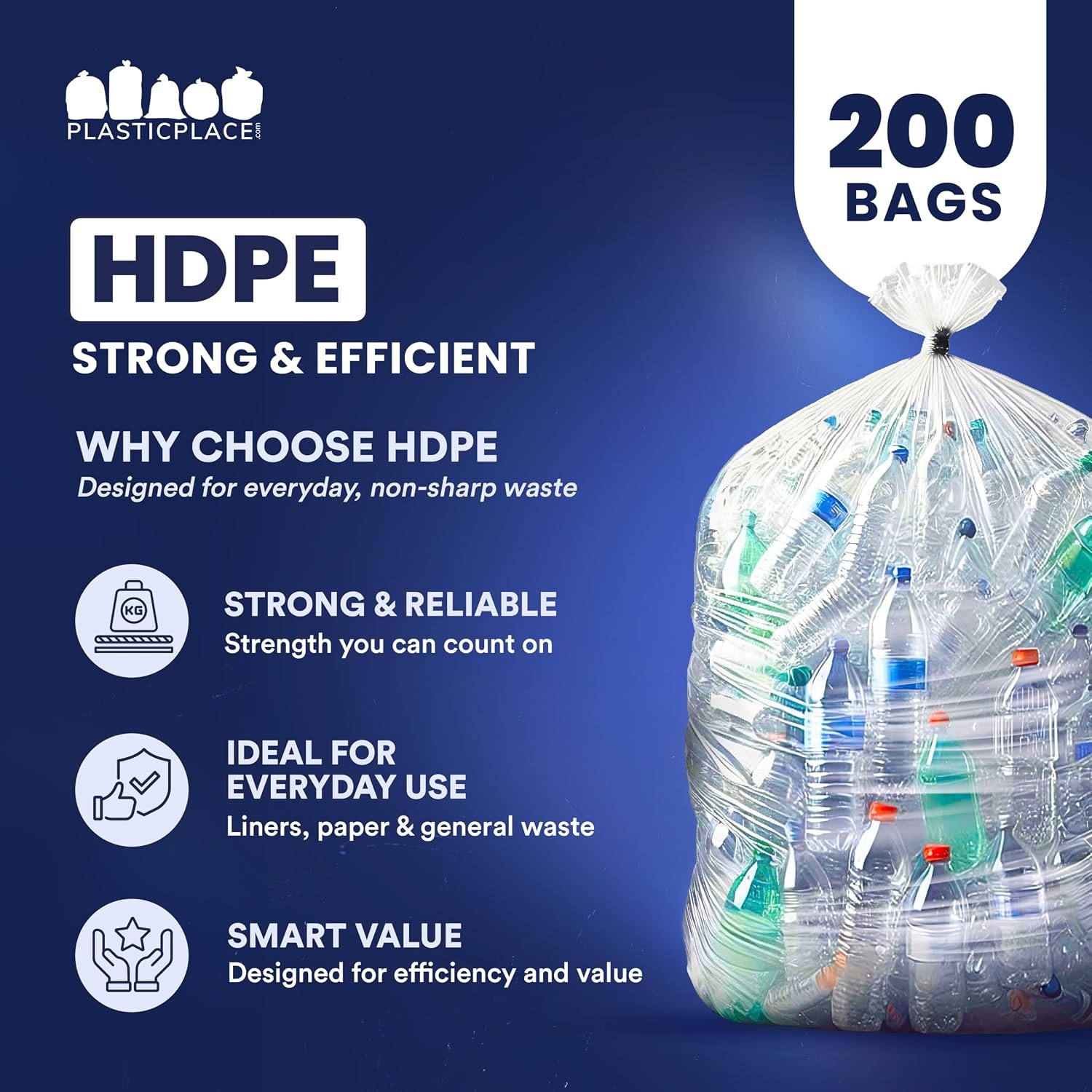 Plasticplace 55-60gal Trash Bags 200ct – 36×60″ Clear High Density 12 Microns