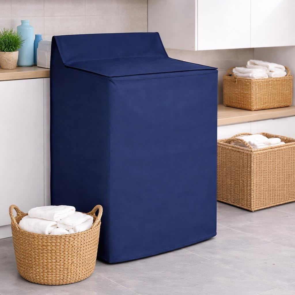 Washing Machine Cover Waterproof Quilted PEVA Zippered Heavy Duty Blue