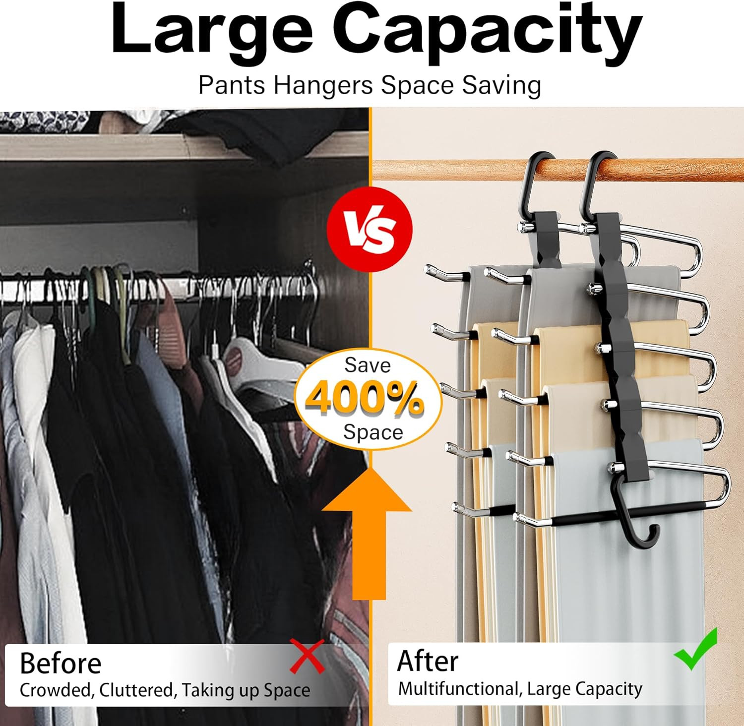 2 Pack Pants Hangers Space Saving Stainless Steel Closet Organizer Rack
