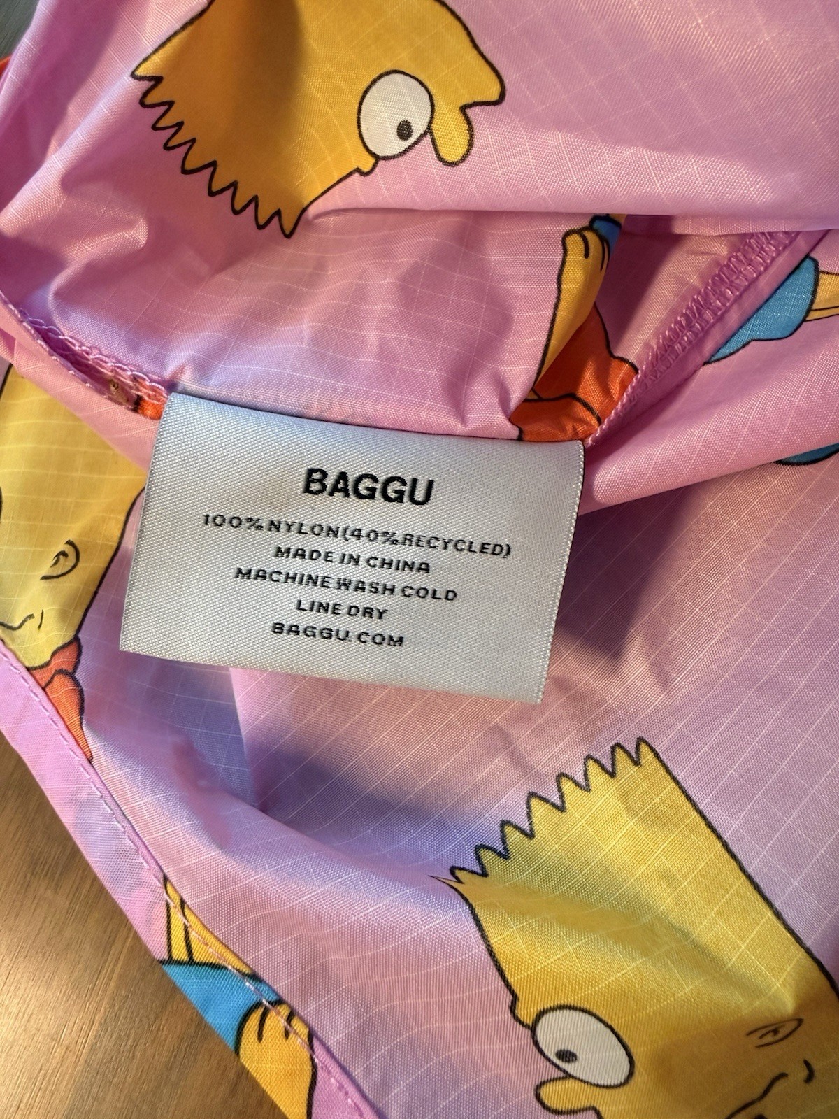 BAGGU The Simpsons Bart Simpson Nylon Pink Reuseable Grocery Tote Large Bag