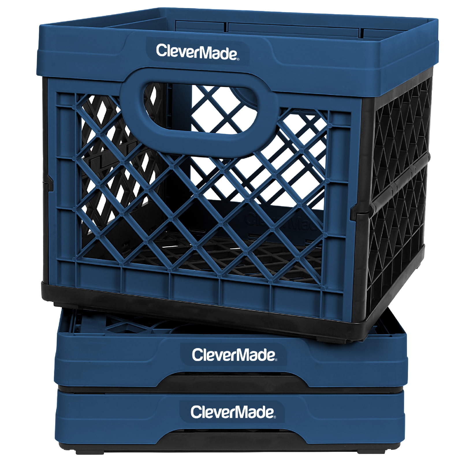 Collapsible Eco Plastic Milk Crate, Folding Storage Bin, 6.6 gal, Ocean Navy