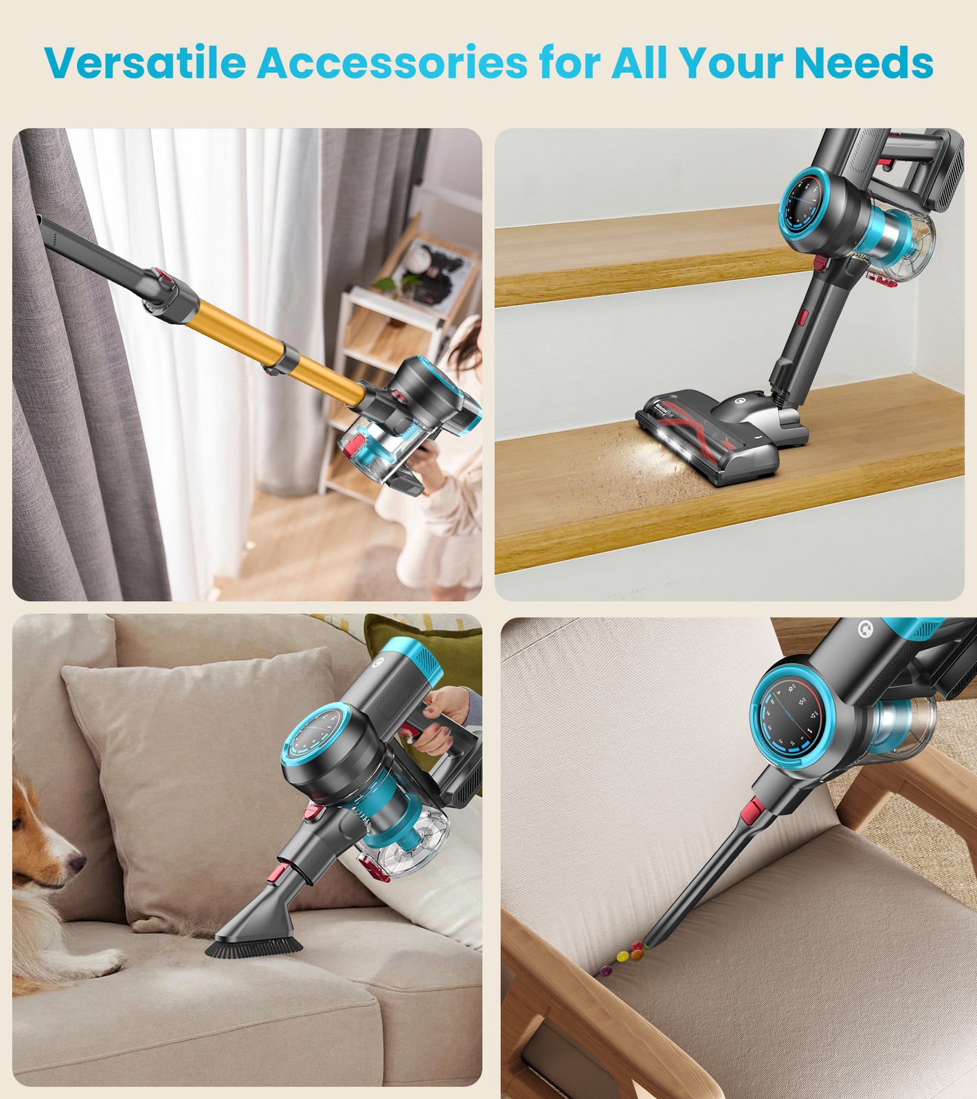 Cordless Vacuum Cleaner 55KPa 550W 60min Self-Standing Stick Carpet Floor Clean