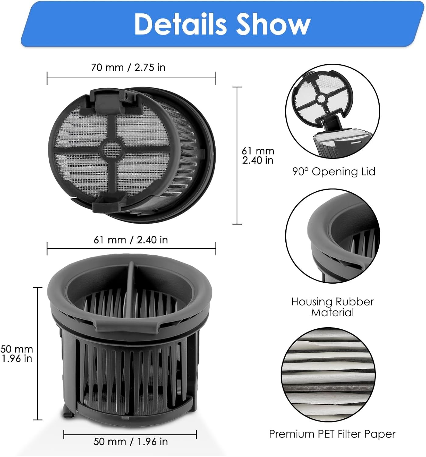 2 Pack H14 Pro Replacement Roller Brushes and HEPA Filters Compatible
