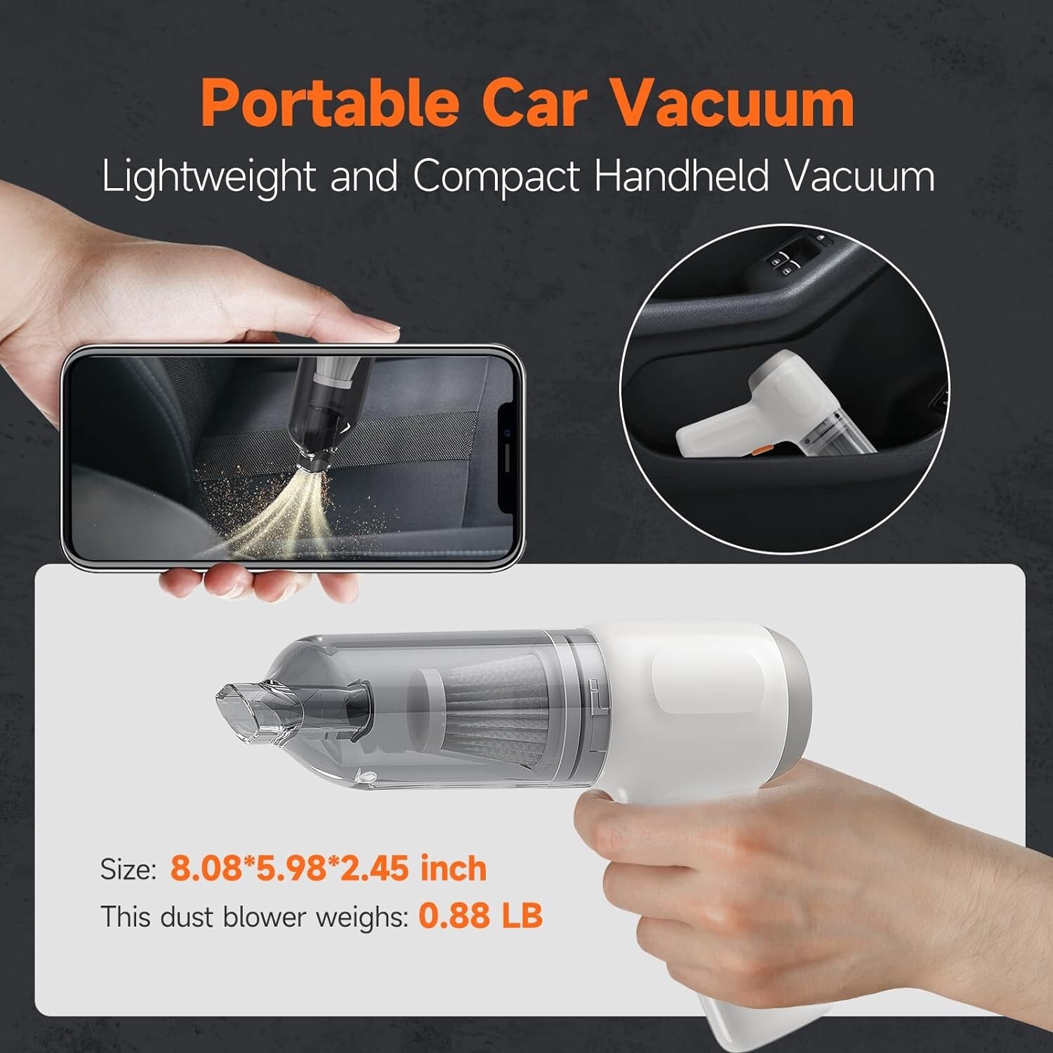 8000Pa Handheld Vacuum Dust Buster – 3-in-1 Blower & Pump for Car Cleaning