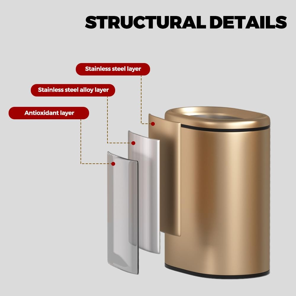 9L/2.4GALSlim Bathroom Trash Can, 12 * 7.75 * 13.67 inches, Stainless Steel w…
