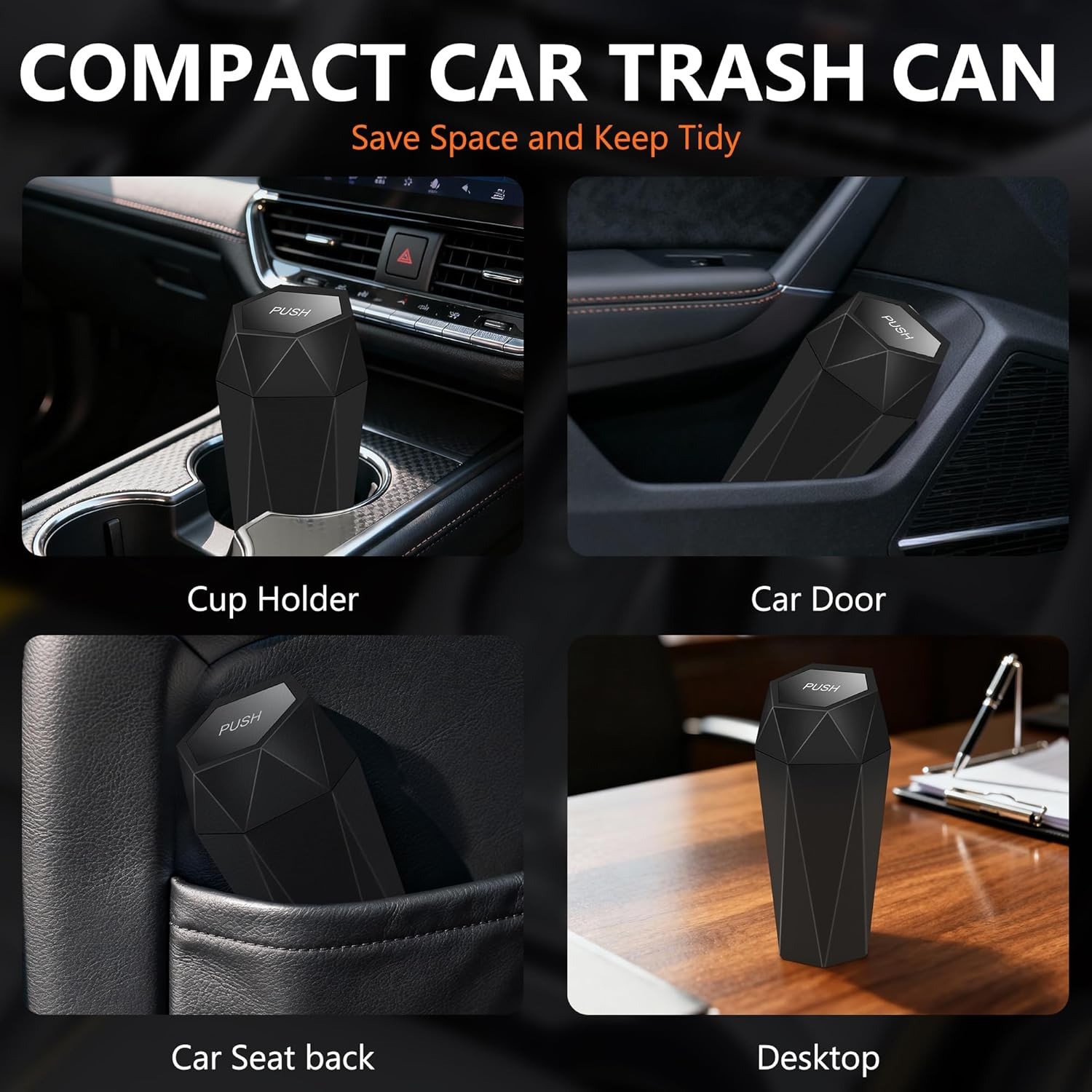 Car Trash Can with Lid – 2-Pack, Interior Accessories for Vehicles, Leakproof