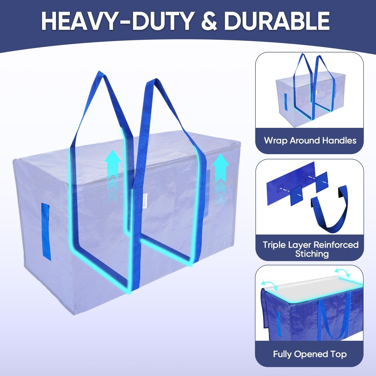 4 Pack Extra Large Moving Bags with Zippers & Handles – Heavy Duty Storage