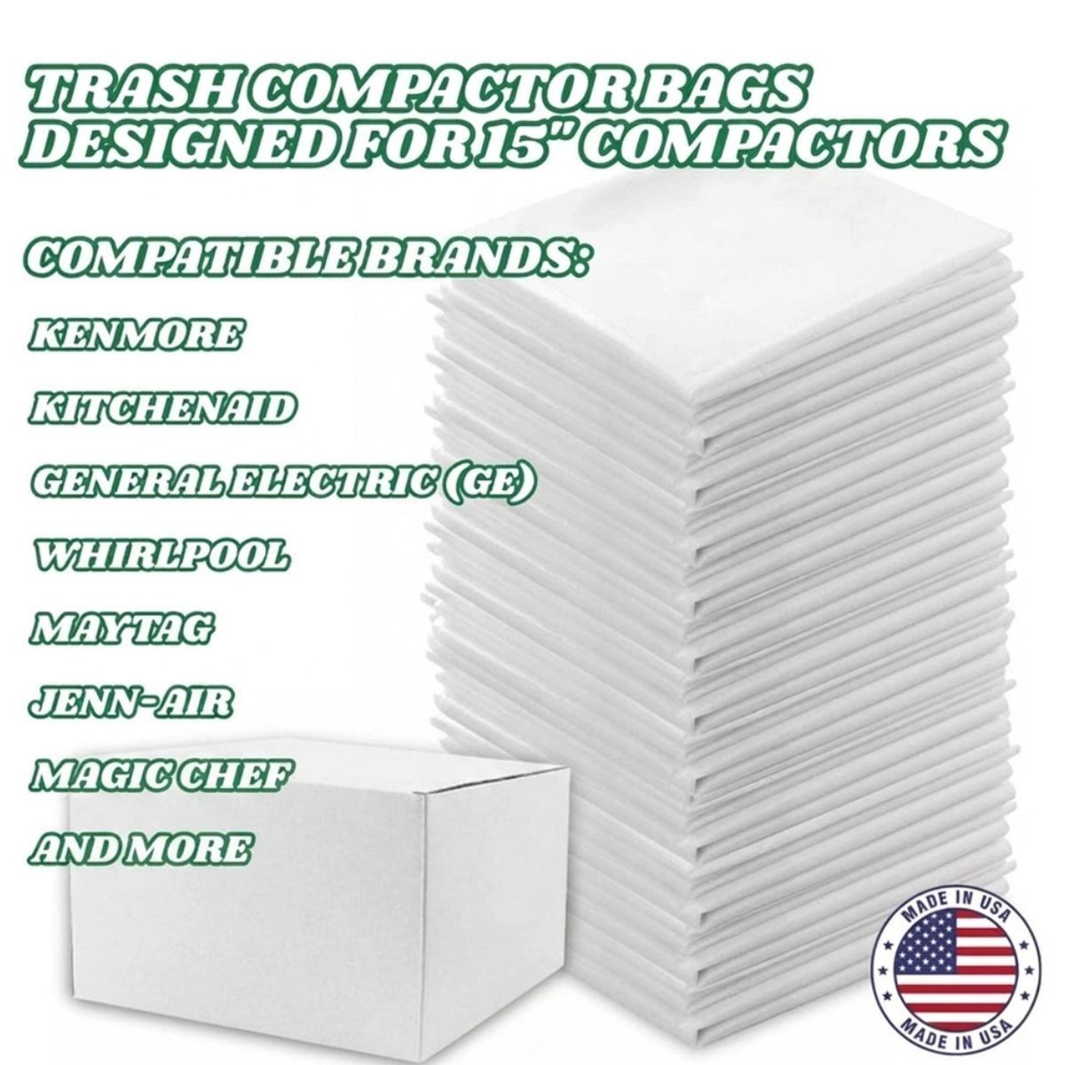 HEAVY DUTY PLASTIC 15″ RECTANGULAR TRASH COMPACTOR BAGS (150 COUNT) MADE IN USA