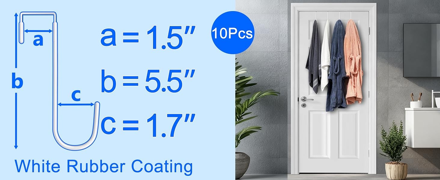 Single Over Door Steel Hooks 2 Pack Fit 1-3/8″ Door 5.5″ White | Plastic Coated