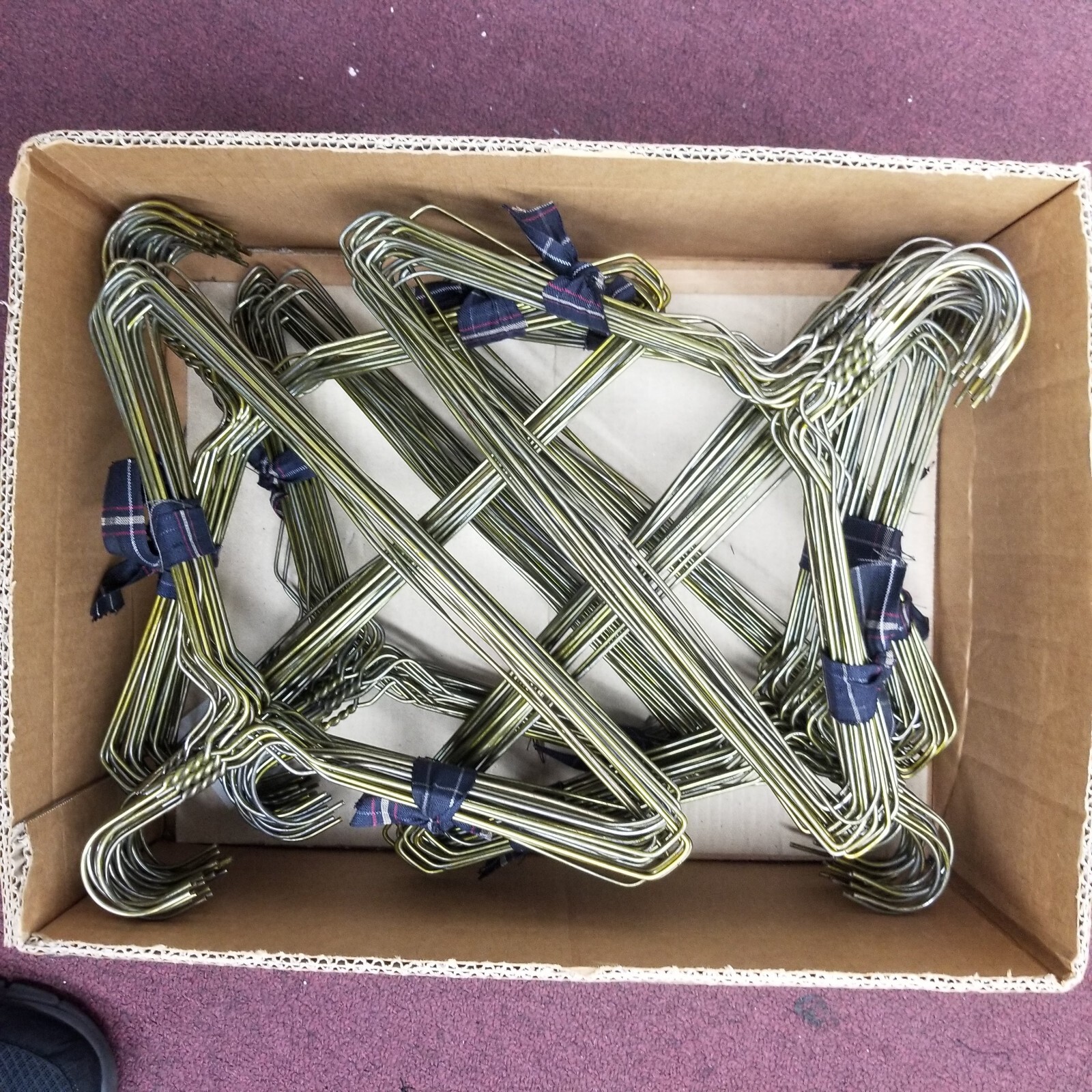 box of 400 pcs, mix 13,16 inch Metal Wire Clothes hangers, 13 gauge, gold, Used.