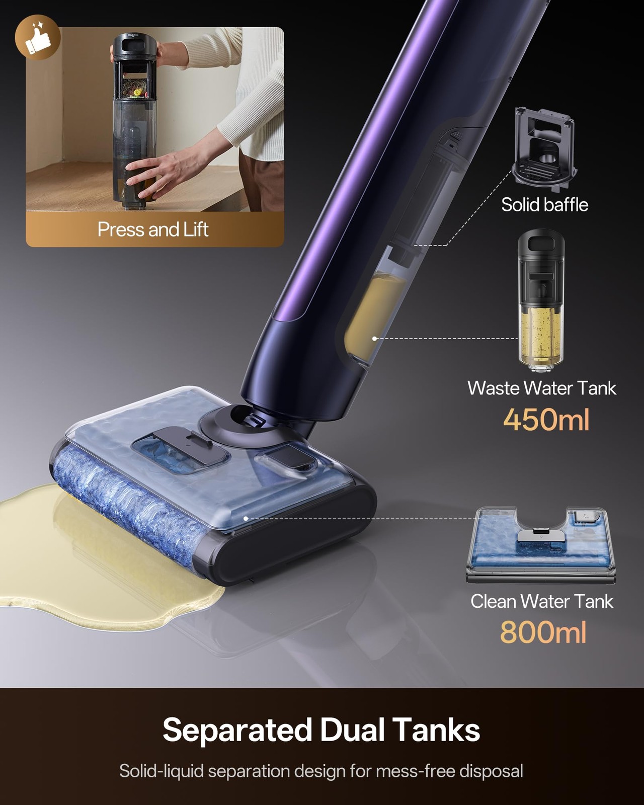 Ultenic Wet Dry Vacuum Cleaner, Vacuum Mop for Wet & Dry Messes, 180° Lay-Fla…