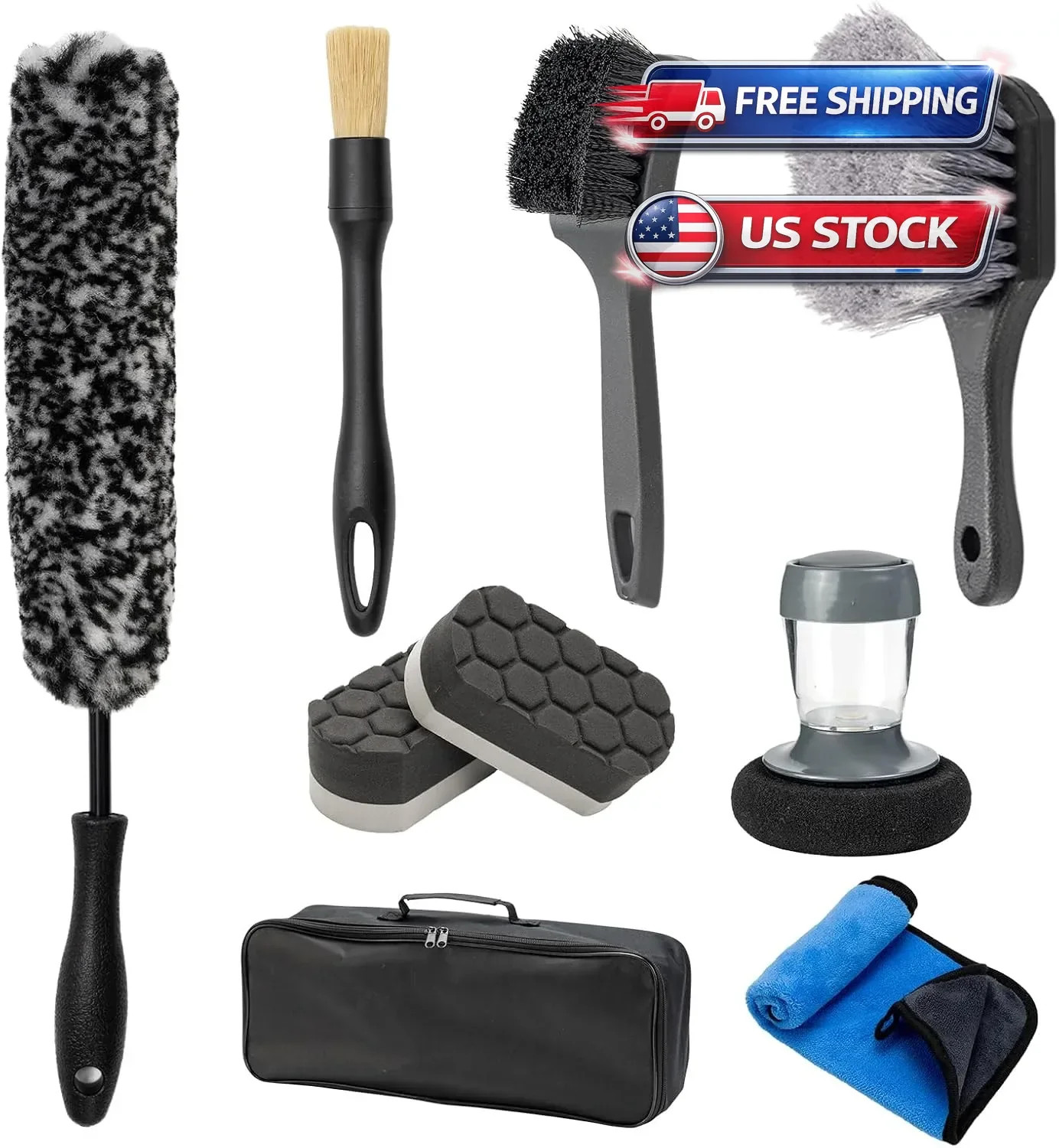 9PCS Wheel Brush Kit for Cleaning Wheel and Tire, Wheel and Rim Brush, Car