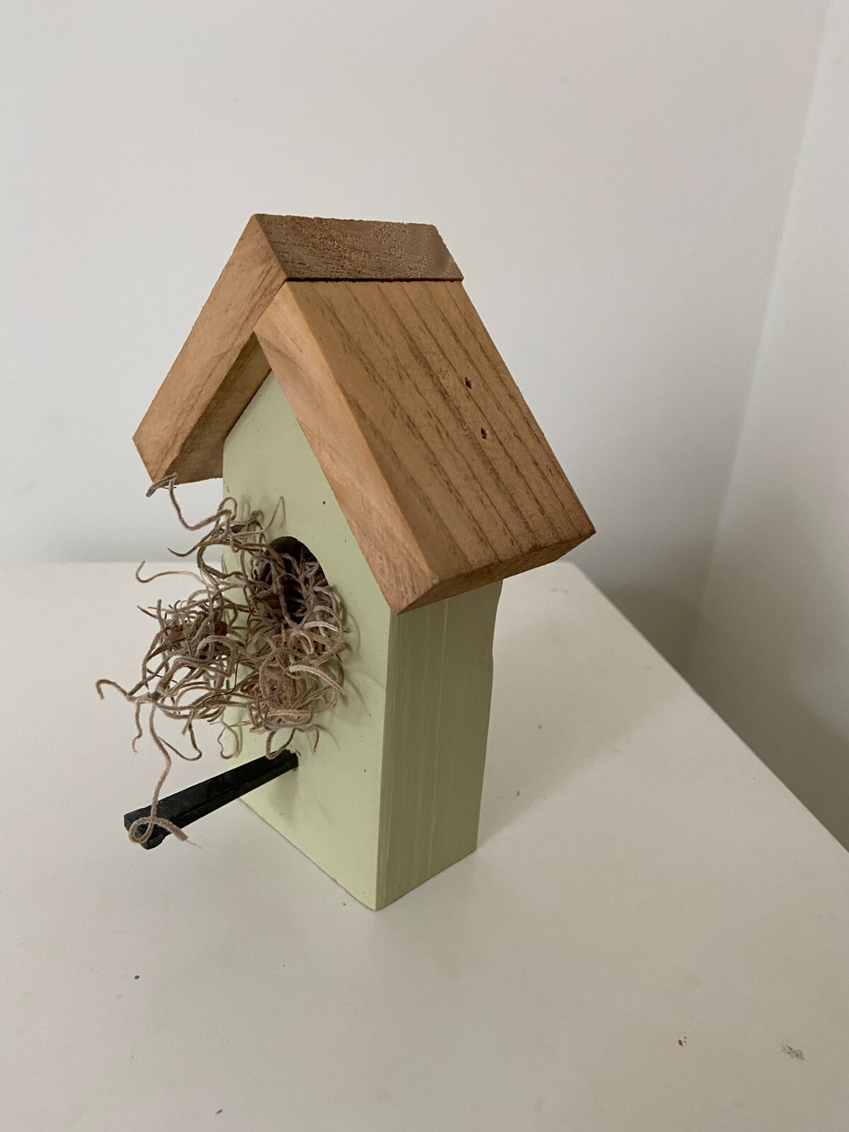 Wooden Bird House Rustic Painted Mint Green Decor Handmade 7 3/4″ Tall Sturdy