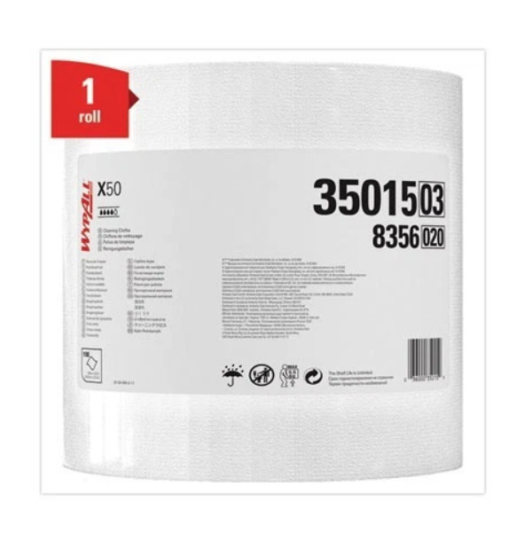WypAll X50 Cloths, Jumbo Roll, 13.4 x 9.8, White, 1,100/Roll