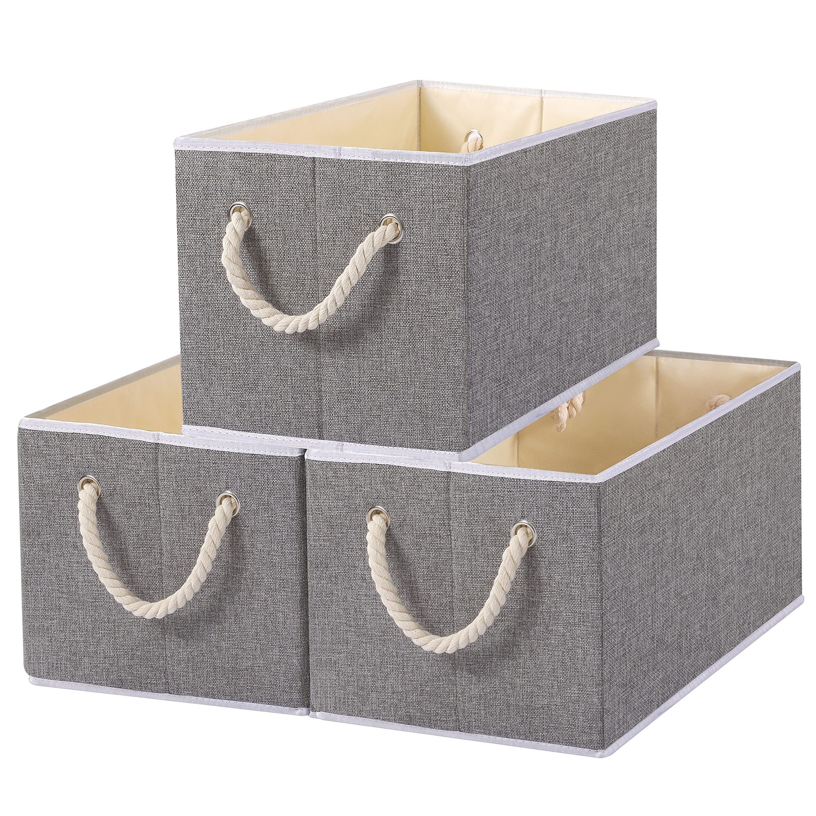 3 PCS Foldable Fabric Storage Cubes Collapsible Bins Grey 14.96×9.84×8.26 In