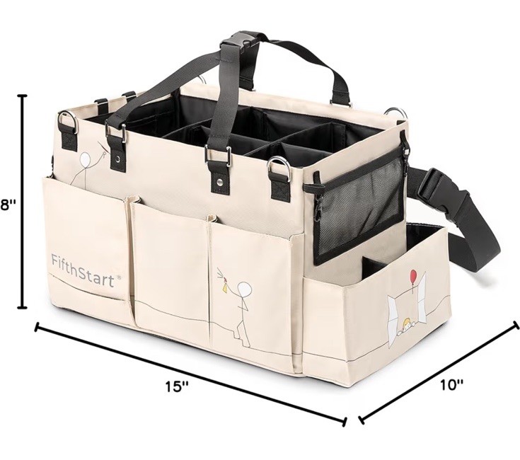 Multiuse Cleaning Caddy with Waist & Shoulder Strap,9 Pockets Beige Large Bag