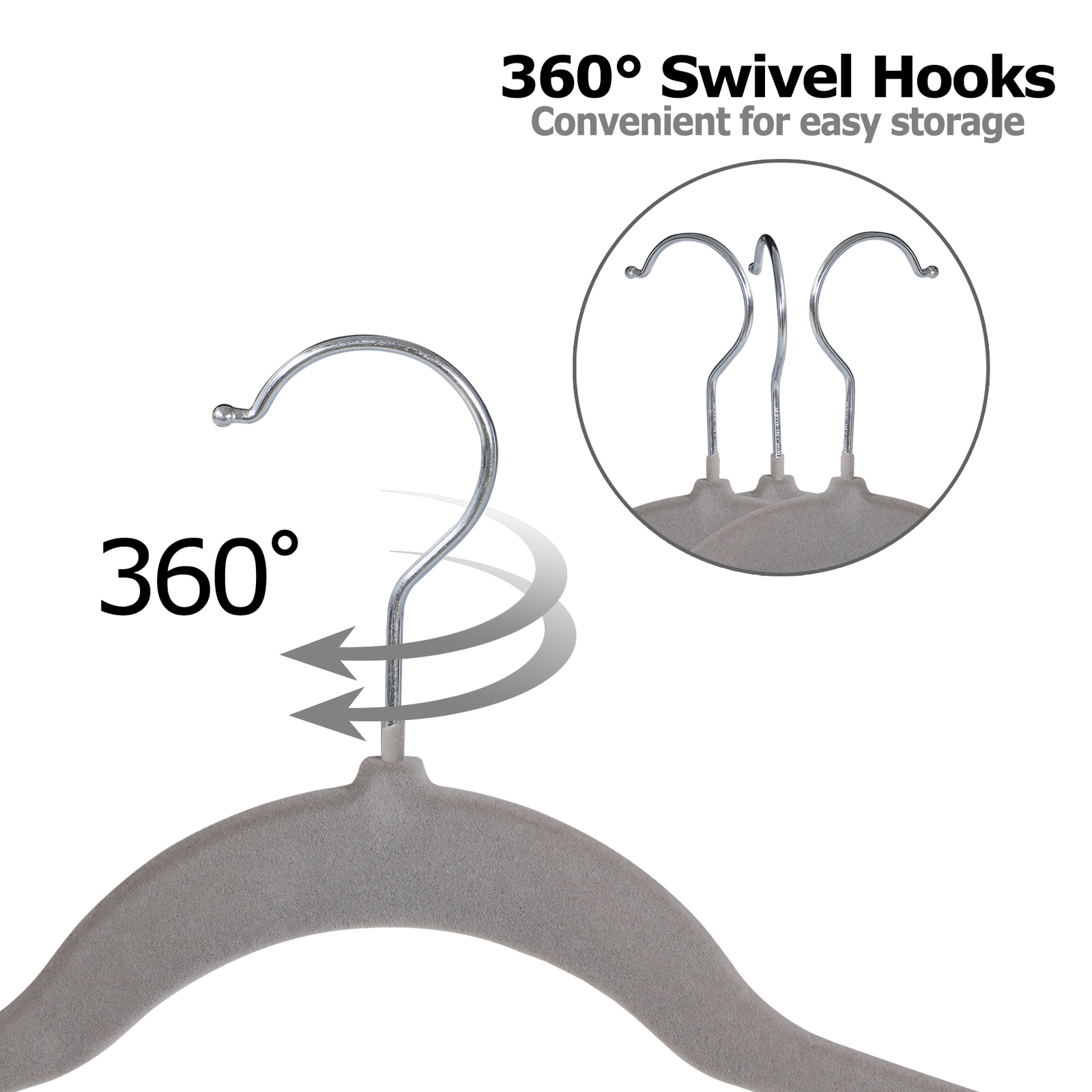 100PCS Velvet Hangers Non-Slip Clothes Hangers Premium 360° Swivel Hook Grey
