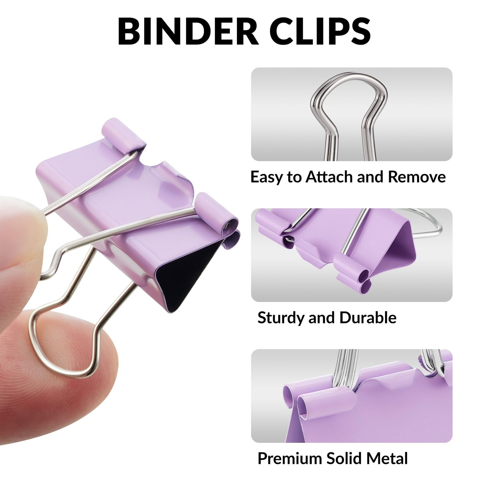 NEEWAY 100 Count Binder Clips Assorted 0.6inch, 0.75inch, 1inch, Purple